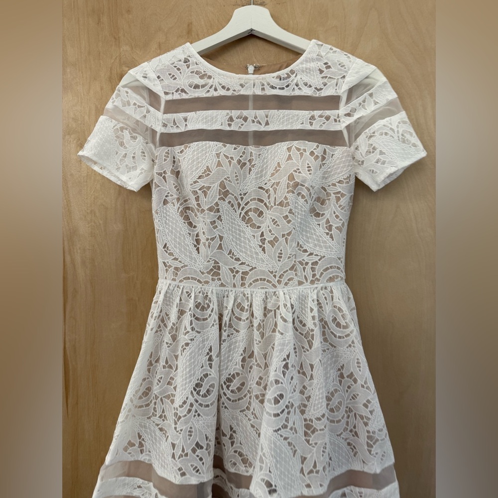 Aqua White Lace Mini Dress - Picture 5 of 15